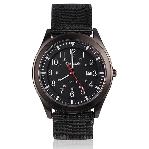 Image of Vicloon Men's Analogue Quartz Military Watch - Glow in The Dark With Date Window and Black Nylon Strap, Army Tactical Sports Minimalist (Black Window)