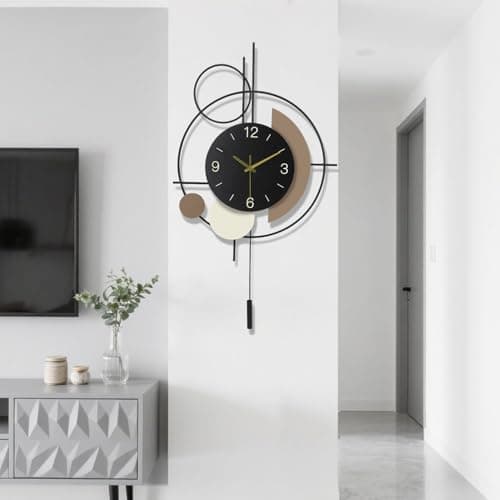 Image of Gilacco Wall Clock with Pendulum,Silent Quality Quartz Battery Operated,Large Wall Clock for Living Room Kitchen Home Bathroom Bedroom Wall Decor,39x67CM(Black)