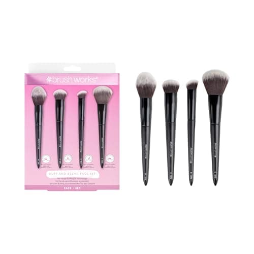 Image of Brushworks Buff & Blend Face Set – 4-Piece Makeup Brush Set for Foundation, Powder, Bronzer & Concealer, Flawless Makeup Base, Vegan & Cruelty Free