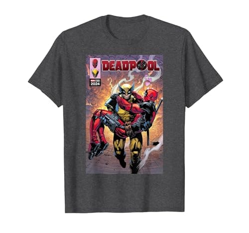 Image of Marvel Deadpool & Wolverine Logan Carrying Wade Comic Cover T-Shirt, Men, Dark Heather Grey, 4X-Large