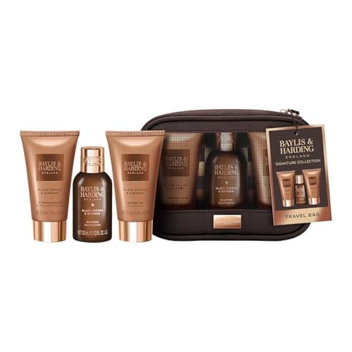Image of Baylis & Harding Black Pepper & Ginseng Men's Travel Wash Bag Gift Set (Pack of 1) - Vegan Friendly