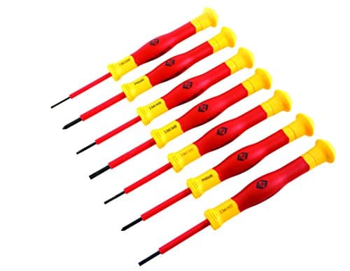 Image of C.K T4897 VDE Precision Screwdriver, Red/Yellow/Black, Set of 7 Piece