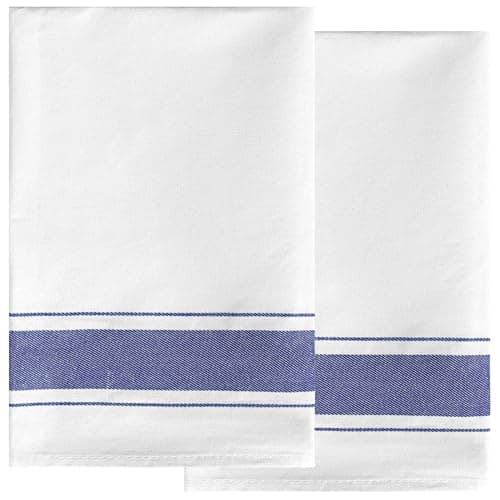 Image of Uxcell Stripe Tea Towels Set, 50cm x 70cm, Absorbent Linen Kitchen Towel, Hand Towels for Hotels, Restaurants and Home Blue Pack of 2