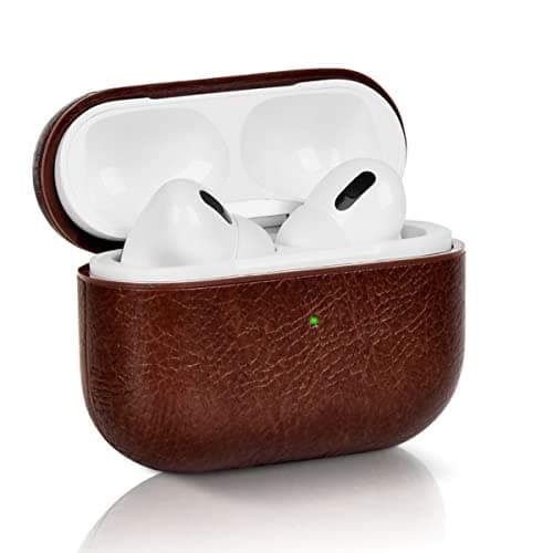 Image of KARLOR Leather Case for AirPods Pro 2 2022 - Protective Cover with Hook, Brown PU Case (LED Visible, Supports Wireless Charging) for Apple AirPods Pro 2