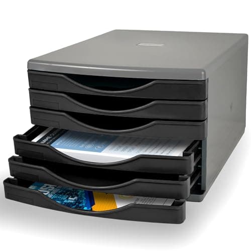 Image of Deflecto Black Desk Storage System - 6 x 30mm Desktop Organiser With A4 Small Drawers