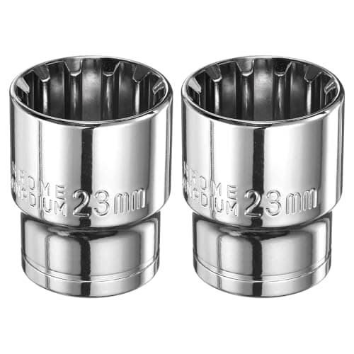 Image of sourcing map 2pcs 12 Point Socket 1/2" Drive by 23mm Metric Shallow Socket Chrome Vanadium Steel 12-Point Standard Sockets Mechanic Hand Tool for Car Repair Mechanical Maintenance Home Use