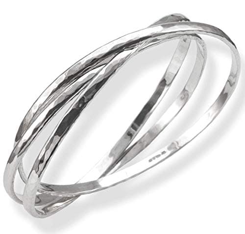 Image of Precious.Gems 37 to 40g Heavy Quality Solid Sterling Silver Russian Style Bangle Set ~ Handmade UK (60, 65 or 70mm)