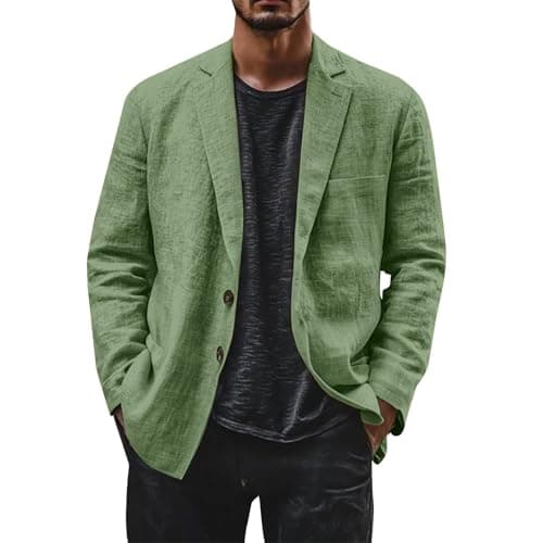 Image of Mymyguoe Linen Jacket Men's Cotton Linen Jacket Slim Fit Blazer Sports Jacket Breathable Suit Jacket Oversized Loose Sports Jacket Leisure Outdoor Blazer Jacket Soft Comfortable Transition Jacket