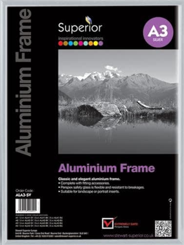 Image of SECO A3 Brushed Aluminium Picture Frame | Silver | Perspex Safety Glass | Photo, Certificate & Artwork Display | Home & Office Decor