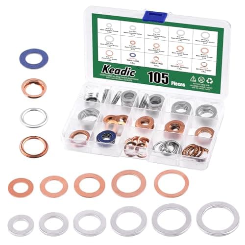 Image of Keadic 105Pcs Oil Drain Plug Gaskets Washer Assortment Set, 90430-12031, 11026-01M02, N0138157 Oil Crush Washers Seals Kit for Automotive