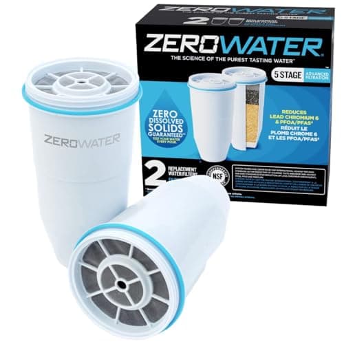 Image of ZeroWater Replacement Water Filter Cartridges | 5 Stage Filtration System Reduces Fluoride, Chlorine, Lead and Chromium, 2 x Filter