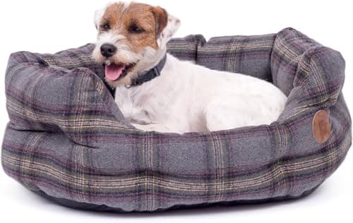 Image of Petface Grey Tweed Oval Dog Bed with Reversible Cushion, Machine Washable, Small (Pack of 1)