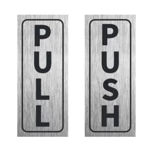 Image of Push Pull Door Sign, 1 Set 2"x5" PVC Self-Adhesive Waterproof Vertical Pull Push Sticker Sign for Business Office Store Shop Glass Door, Silver