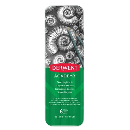 Image of Derwent 2301945 Academy Graphite Sketching Pencils, Tin Box, 6B-5H Degrees, , Multicolor,Set of 6