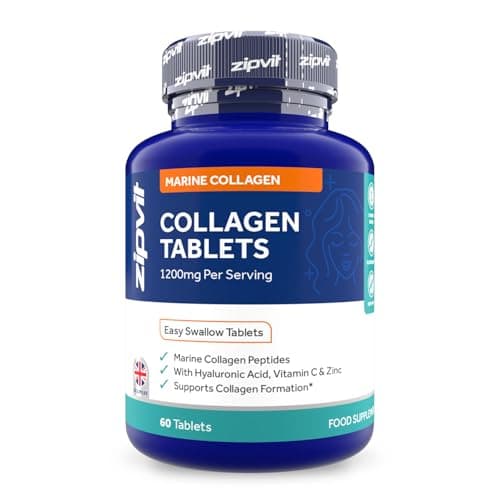 Image of Zipvit Marine Collagen Tablets 1200mg with Hyaluronic Acid, Vitamin C & Zinc, Type 1 Collagen Supplements for Women and Men, Supports Hair, Skin, and Nails, 60 Tablets, 1 Month Supply