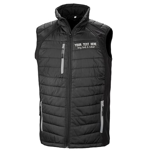 Image of Purple Print House Custom Embroidered Work Padded Gilet for Men | Personalised Lightweight Body Warmer with Embroidery Text | Staff Uniform or Outdoor Layer | Add Your Business Name, M, Black/Grey