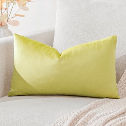 Image of Artscope Luxury Velvet Cushion Covers Super Soft Decorative Throw Pillow Covers Case Lumbar Cushion Cases for Sofa Couch Bedroom Car Decor 30x50cm Lemon Yellow