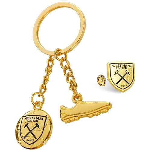 Image of West Ham United F.C. Keyring and Pin Badge Gift Set, Supporters Gear - West Ham Gifts