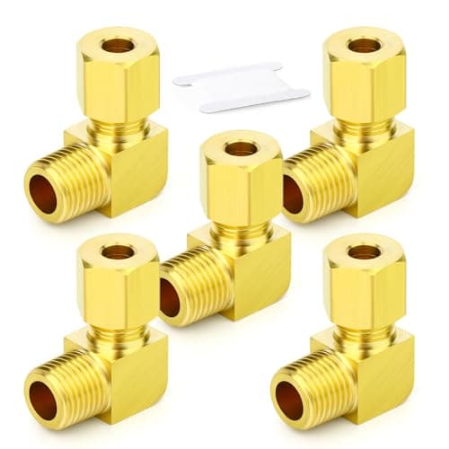 Image of ERGAOBOY 5Pcs Brass Compression Tube Pipe Fitting, 6MM Tube OD X 1/4" BSP Thread 90 Degree Elbow Male Compression Union Connector