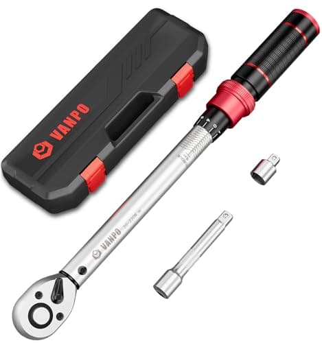 Image of VANPO Torque Wrench 1/2" Drive, 20-220Nm Car Wrench Set with 1/2" to 3/8" Adapter & Extension Bar, ±3% Accuracy, Dual-Direction, 72-Tooth Wheel Nut Removal Tool Kit for Car, Motorcycle & Truck Repairs