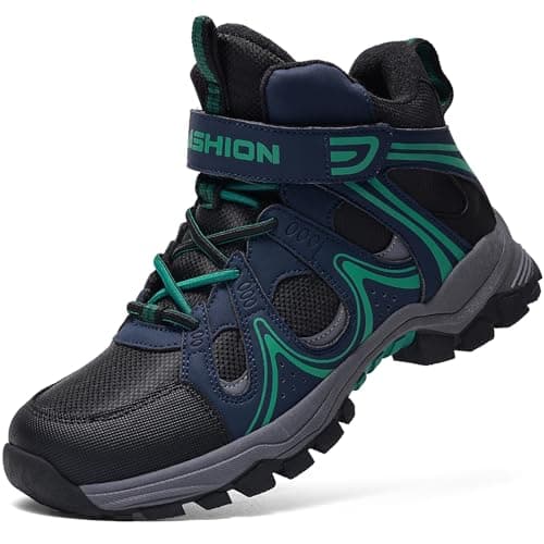 Image of ASHION Kids Winter Snow Boots Boys Girls Warm Hiking Boots Walking Trainers,5 UK,Blue Green