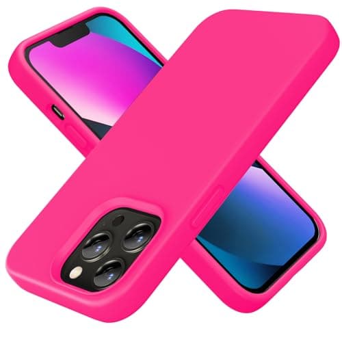Image of TIIXXE Silicone Case Compatible with iPhone 13 PRO Case Soft Ultra Slim Protective Shockproof Liquid Silicone Phone Case,Anti-Scratch Microfiber Lining, 6.1" Fluorescent pink