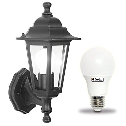 Image of Traditional 6 Sided Garden/Porch Outdoor Coach Wall Lantern IP44 (Black 6 Sided + LED Bulb)