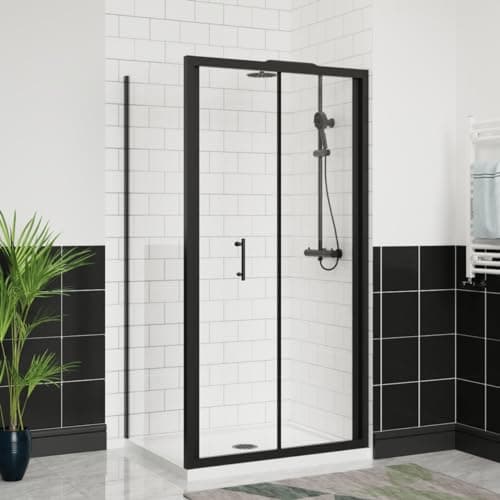 Image of Aquariss Black - 900x900mm Bifold Shower Enclosure Cubicles 6mm Self Clean Shower Door Folding Shower Screen with Side Panel Anthracite Shower Tray & Free Waste