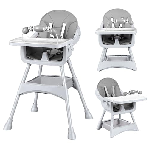 Image of UBRAVOO Convertible High Chair for Babies and Toddlers, Foldable, Easy Clean, Padded Seat, Footrest,Tray Cup Holder, 15 kg Max Load, Aged 6 Months to 3 Years (Grey, Convertible High Chair)