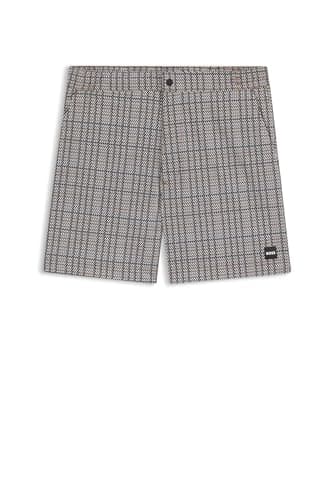 Image of BOSS Mens Beach to Micro-Print Swim Shorts with Logo Badge Black