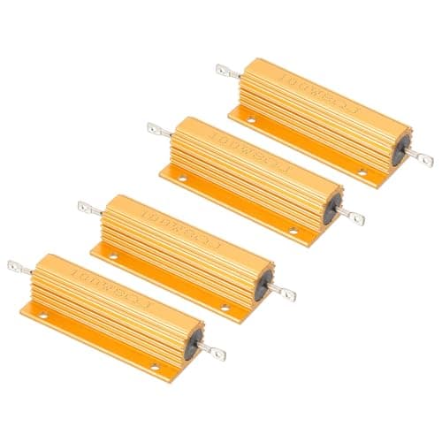 Image of PATIKIL 100W 8 Ohm Aluminum Shell Resistor, 4 Pack Aluminum Housing Resistor Housed Case Wirewound Resistors Screw Tap Power Resistor 5% Tolerance, Golden