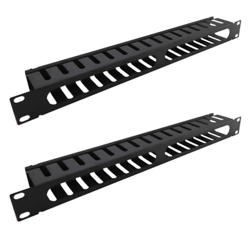 Image of kenable Twin Pack 1U Vented Cable Management Bar Metal Dump Panel 19 inch Rack Mount Black Server Cabinet Airflow Organiser