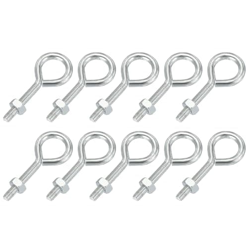Image of PATIKIL M3x16mm Eye Bolts, 10 Pcs Carbon Steel Threaded Eyebolt Eye Hooks Screws with Nut for Hanging or Securing Cables Silver