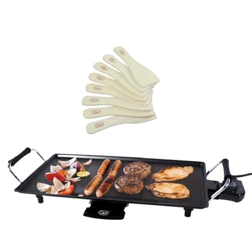 Image of Quest Large Teppanyaki Grill, Non Stick Electric Grill, Adjustable Thermostat, Includes 8 Wooden Spatulas, For Parties, Family Meals & More, 48cm x 26cm Cooking Plate