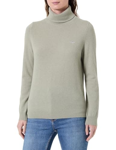 Image of GANT Women's Extrafine Lambswool Blend Rollneck Pullover Sweater, Faded Sage, XS