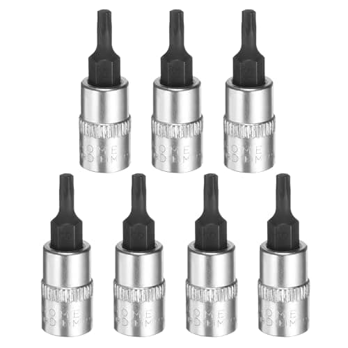 Image of sourcing map 7pcs T15 Torx Bit Socket 1/4" Square Drive Star 6 Point Extension Impact Bit Power Nut Driver Set S2 & CR-V Steel Socket Ratchet Wrench Bits, Silver Black