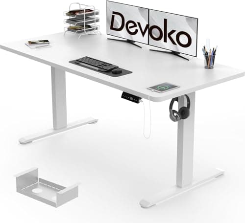 Image of Devoko Electric Standing Desk 140x70cm, 18mm Thick Tabletop, Sit-Stand Height Adjustable with Sedentary Reminder, USB Charging Port, 3 Memory Smart Panel, Heavy-Duty Steel Framel (White)
