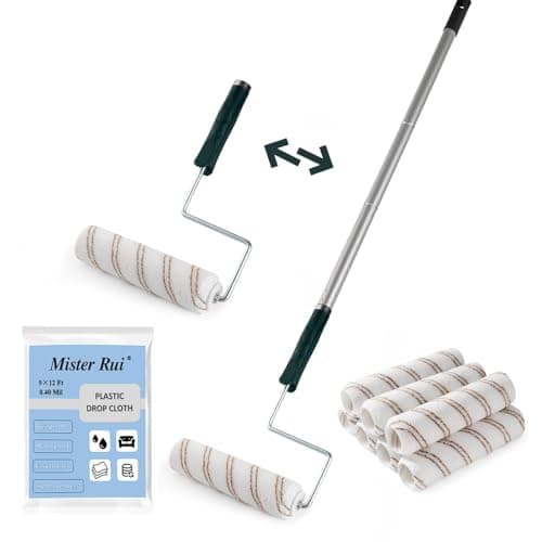 Image of Paint Roller 9 Inch (230MM) with Extension Pole, Extendable Paint Roller, Protection Film, for Painting on Smooth and Semi-Rough Surface