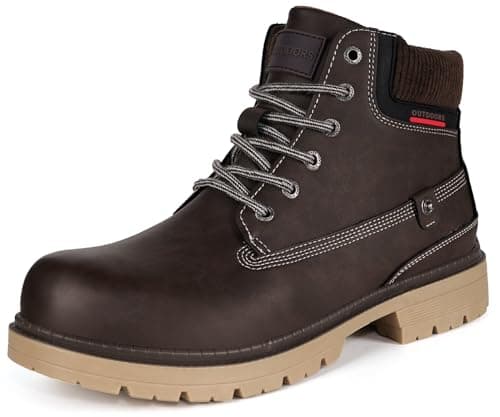 Image of Boots for Mens Walking Ankle Boots Mesh Lined Fashion Leather Shoes Casual Flat Outdoor Spring Autumn, Dark Brown Without Fur, 11.5 UK