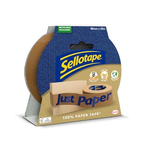 Image of SELLOTAPE Paper Tape - Plastic Free Tape, Tearable for Easy Use, 100% Paper* Parcel Tape for Gift Wrapping and Crafts, Brown, 48mm x 50m