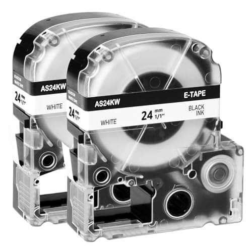 Image of NineLeaf Compatible for Epson Label Maker LK-6WBN SS24KW 24mm x 8m Black on White Label Tapes for LabelWorks LW-600P LW-700 LW-900P LW-1000P LW-PX400 LW-PX700 LW-PX800 LW-PX900, 2PK