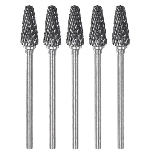 Image of sourcing map 5pcs Carbide Rotary Burrs 3/32" (2.35mm) Shank 1/4" (6mm) Head Double Cut Cone L Shape Die Grinder Bits Rasp Files for Metal Wood Plastic Polishing Engraving
