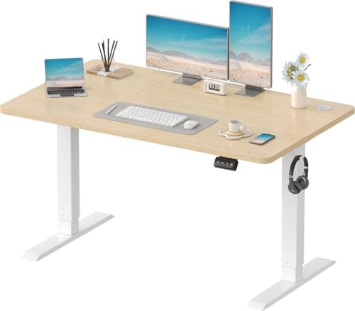 Image of Devoko Electric Standing Desk 120x60cm Sit Stand Table Height Adjustable Desk with Backpack Hook and Memory Smart Pannel, Home Office with Splice Board, Beige