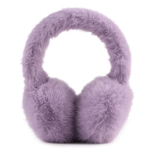Image of PESAAT Warm Ear muffs for Women Winter Unisex Fluffy Earmuffs Lady Ear Warmer Faux Fur Ear Covers, Purple, Adult