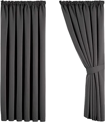 Image of Aspire Homeware Blackout Curtains for Living Room – Grey Bedroom Pencil Pleat Curtains 66x90 inch Drop Thermal Insulated Super Soft Window Treatments Black Out Curtain + 2 Tiebacks