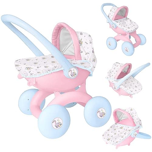 Image of BabyBoo 4-IN-1 My First Pram | Baby Doll Pushchair & Stroller Toy for Toddlers | Interchangeable Pram with Carry Cot & Pushchair | Perfect Role Play Toy for Boys & Girls Ages 18M+