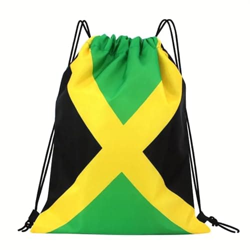 Image of Heritage Hues Jamaican Flag Drawstring Bag – Lightweight Gym Sack, Sports Backpack, Travel & Beach Bag – 33cm x 42cm