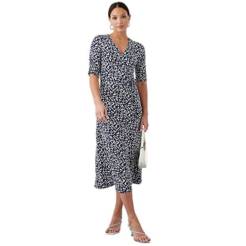 Image of Dorothy Perkins Navy Spot Print Wrap Jersey Midi Dress, 12, Navy