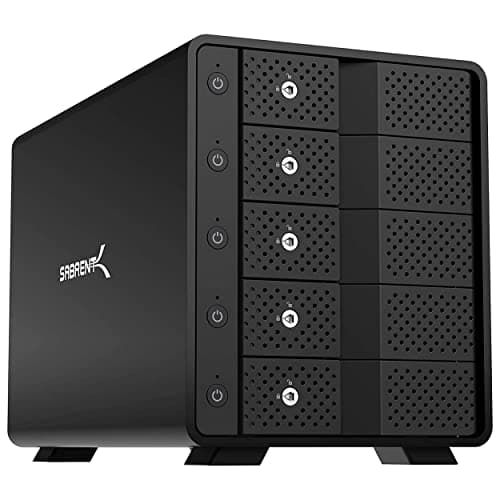 Image of SABRENT 5 bay hard drive docking station, SSD HDD 2.5 3.5 inch SATA case dock, external SSD enclosure, offline cloning, ON/OFF switches, tool-free, USB cables type A & C included (DS-SC5B)