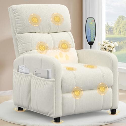 Image of YONISEE Recliner Armchair Recliner Chair for Adults, Manual Reclining Chair with Massage & Heating, 4 Sides Pockets, Padded Cushion Living Room Armchair with Adjustable Leg Rest & Reclining Functions
